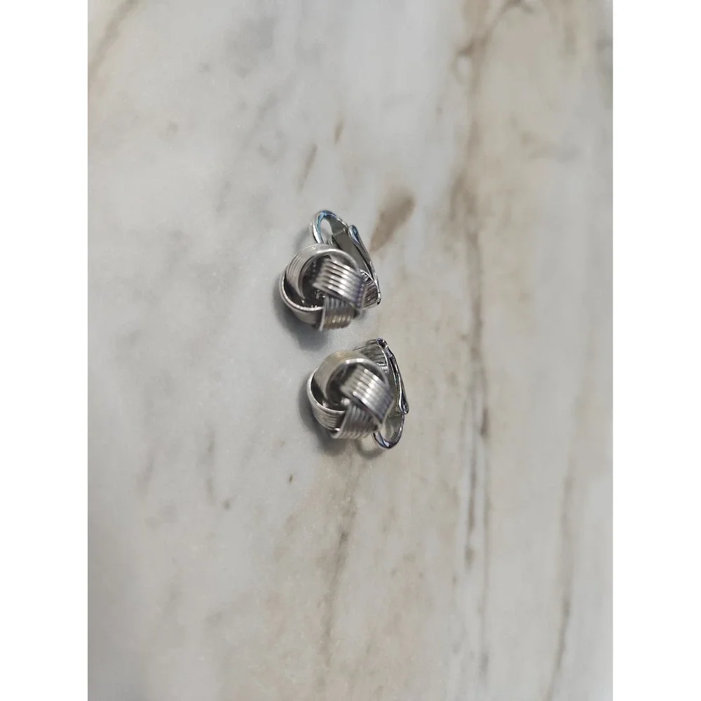 Trifari Silver Tone Vintage Knot Clip-On Earrings